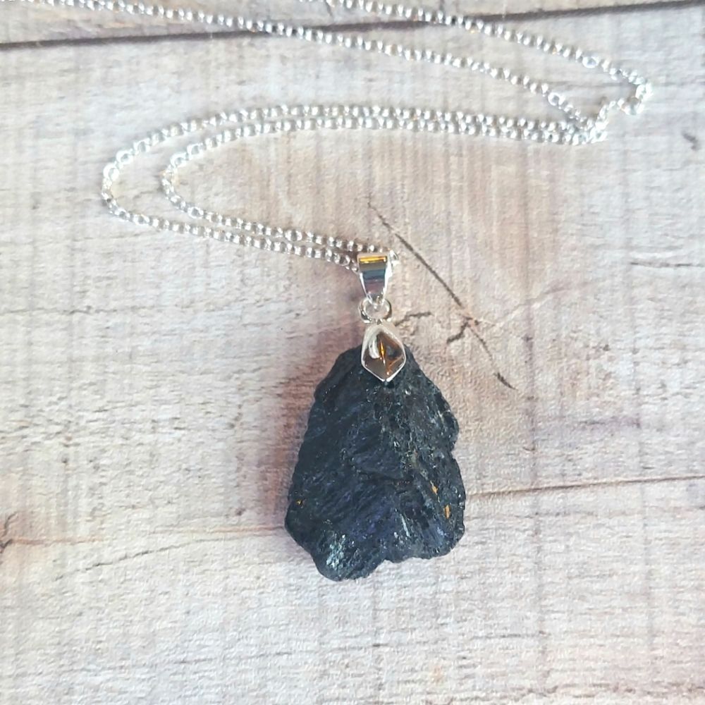 Black Tourmaline Necklace Natural Stone Pendant